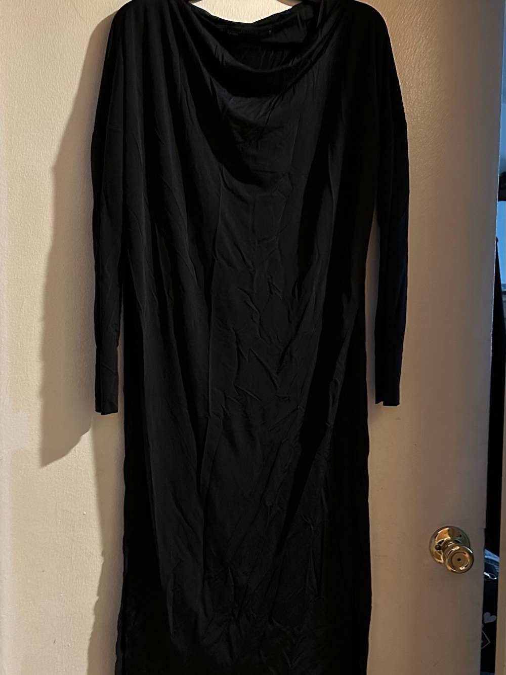 AllSaints Black Long-Sleeve Draped Midi Dress